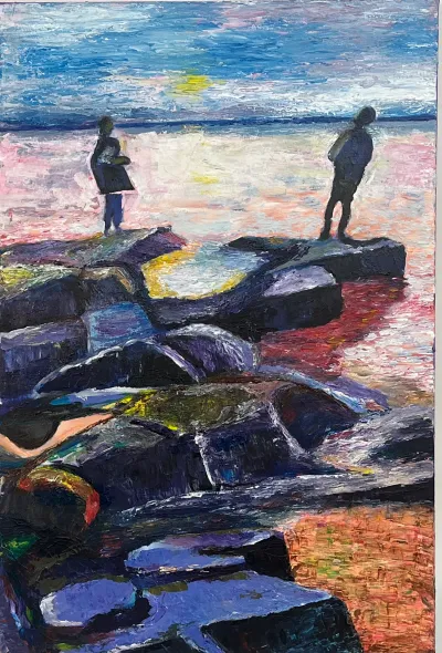 Coastal Figures at Sunset