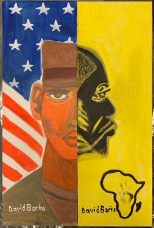 US Deported Veteran's Journey<br> Acrylic on two stretched canvas panels<br> 35.5 x 24 inches<br> Courtesy of the Deported Veterans Mural Project
